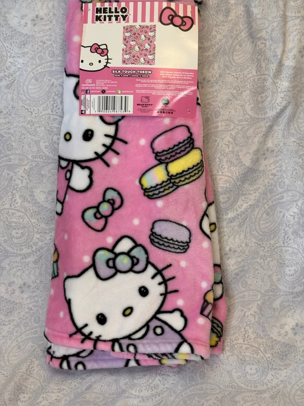 Hello Kitty Pink, Thick, Super Soft Plush Throw Blanket with Macaron Print